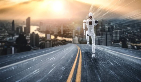 달리는 로봇인 휴머노이드는 빠른 동작 과 매우 중요 한 에너지를 보여준다 — 스톡 사진