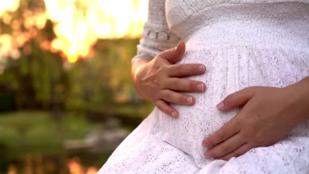 가정의 정원에서 행복을 느끼는 임신부. — 비디오