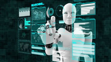 Gelecekçi robot, yapay zeka CGI büyük veri analizi ve programlama