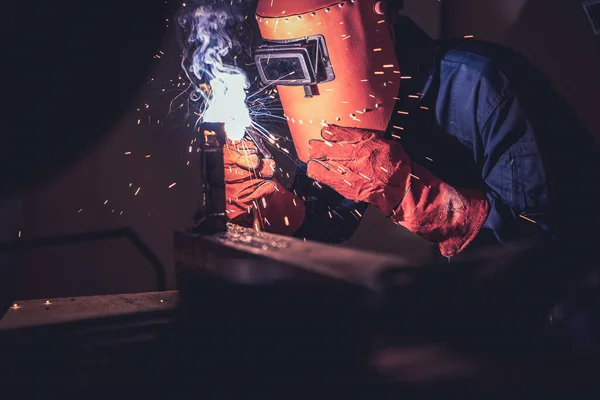 Metal welding steel works using electric arc welding machine