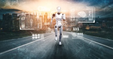 Koşan robot insansı hızlı hareket ve hayati enerji gösteriyor