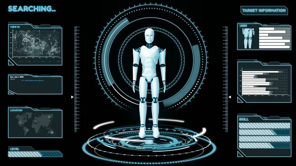 Futuristisk robot, artificiell intelligens CGI big data analytics och programmering — Stockfoto
