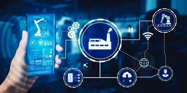 Industrie 4.0 technologieconcept - Slimme fabriek voor vierde industriële revolutie — Stockfoto