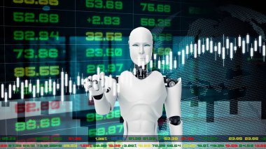 Fütürist robot, borsa ticareti için yapay zeka CGI