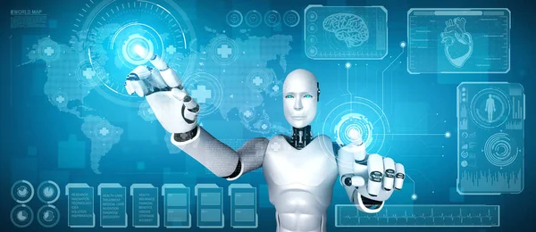 Будущая медицинская технология, контролируемая роботом ИИ с использованием машинного обучения — стоковое фото