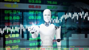 Fütürist robot, borsa ticareti için yapay zeka CGI