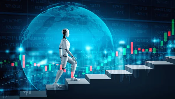Μελλοντική χρηματοοικονομική τεχνολογία που ελέγχεται από ρομπότ AI με τη χρήση μηχανικής μάθησης — Φωτογραφία Αρχείου