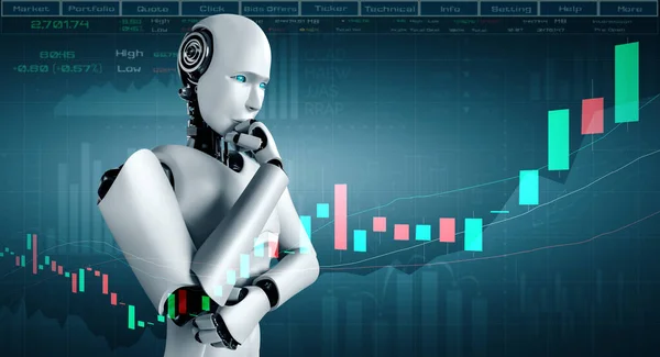 Будущая финансовая технология, контролируемая роботом ИИ с использованием машинного обучения — стоковое фото