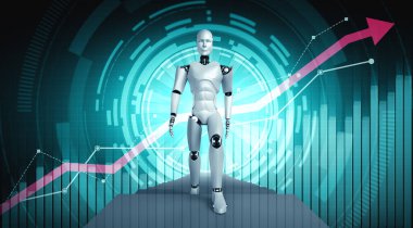 Yapay zeka robotu ve makine öğrenme teknolojisi kullanarak iş büyümesi kavramı