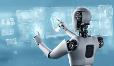 Gelecekteki tıbbi teknoloji yapay zeka robotu tarafından kontrol ediliyor.