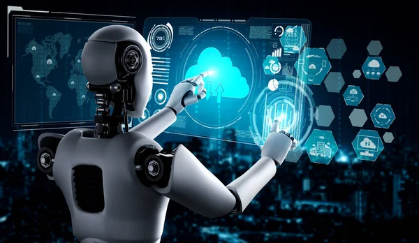AI robot ved hjælp af cloud computing teknologi til at gemme data på online server - Stock-foto