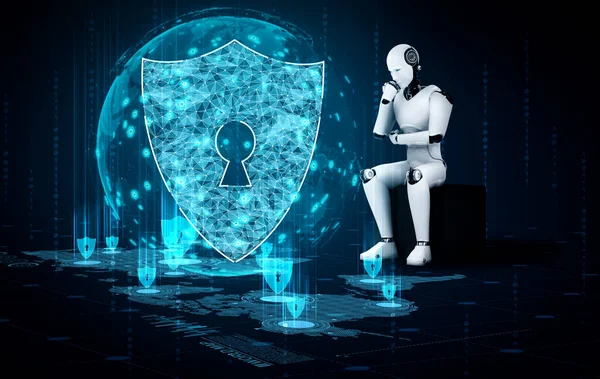 Robot AI que utiliza la seguridad cibernética para proteger la privacidad de la información — Foto de Stock