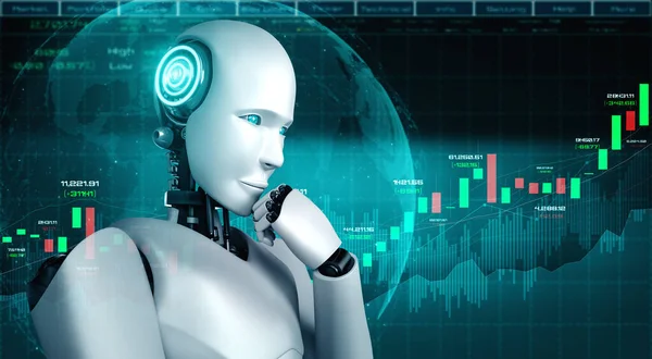 Будущая финансовая технология, контролируемая роботом ИИ с использованием машинного обучения — стоковое фото