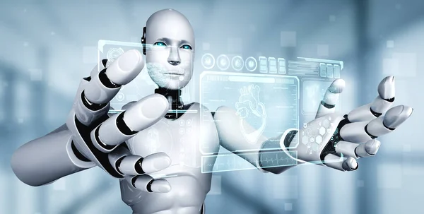 Будущая медицинская технология, контролируемая роботом ИИ с использованием машинного обучения — стоковое фото