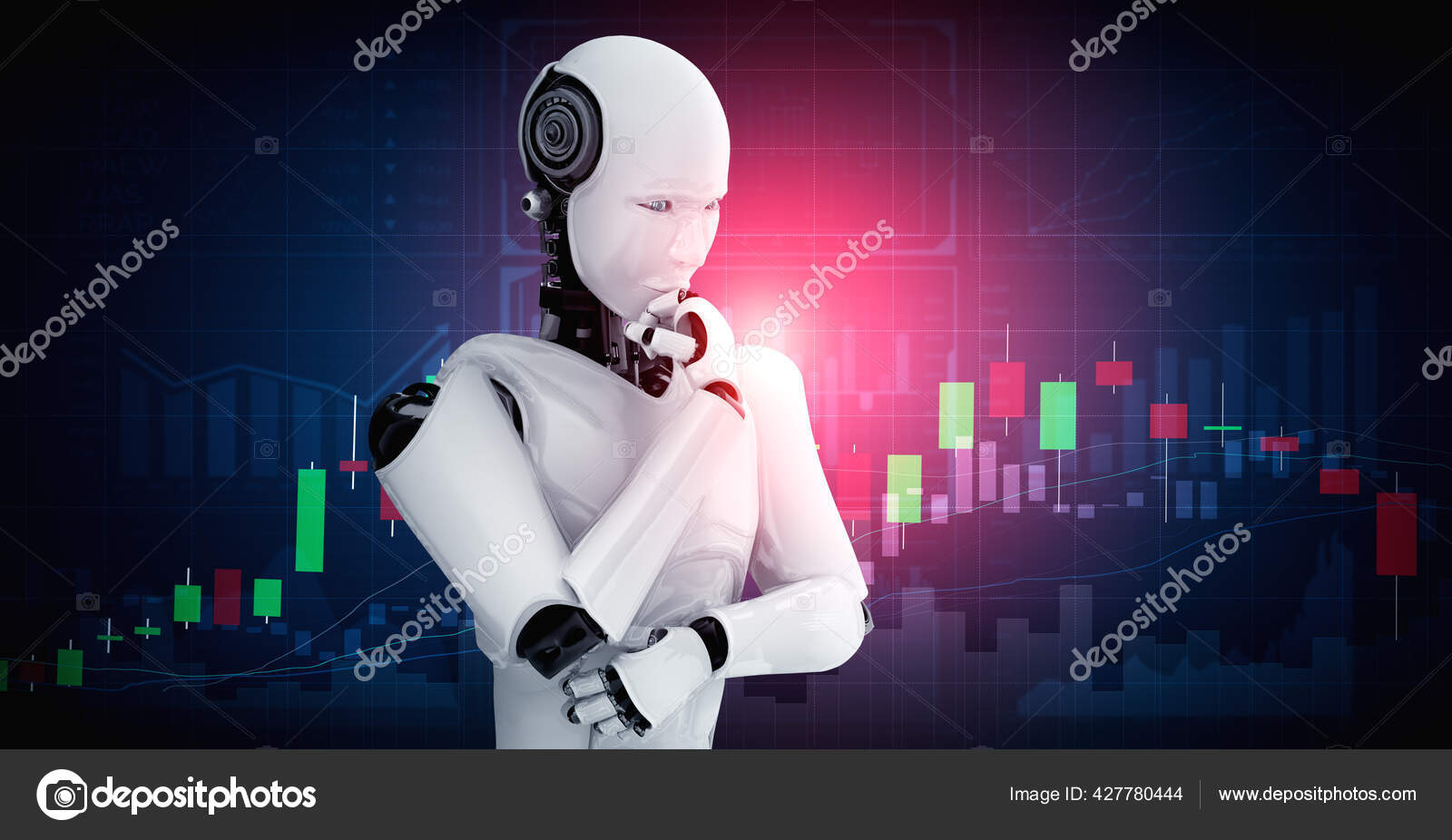 人工智能人形机器人分析股市交易——图库图片© BiancoBlue #427780444
