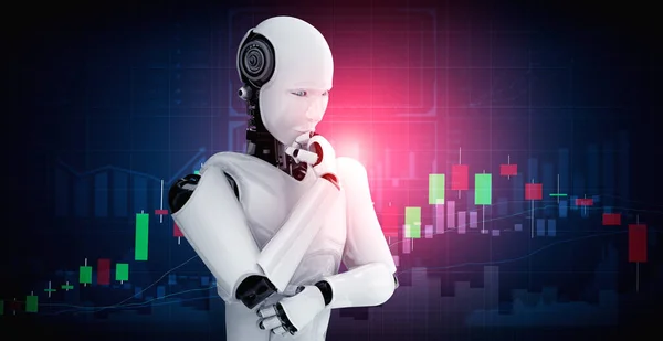 Denken AI humanoïde robot analyseren aandelenbeurs handel — Stockfoto