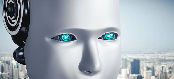 ロボット人型の顔と目を閉じてビューを3Dレンダリング — ストック写真