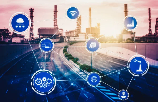 Ipar 4.0 technológiai koncepció - Intelligens gyár a negyedik ipari forradalomért — Stock Fotó