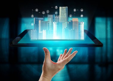 Akıllı şehirde gelişmiş iletişim ve küresel internet ağı bağlantısı
