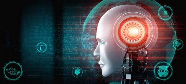 Robot insansı yüz, mühendislik bilimi çalışmasının grafik konseptiyle yakınlaşır