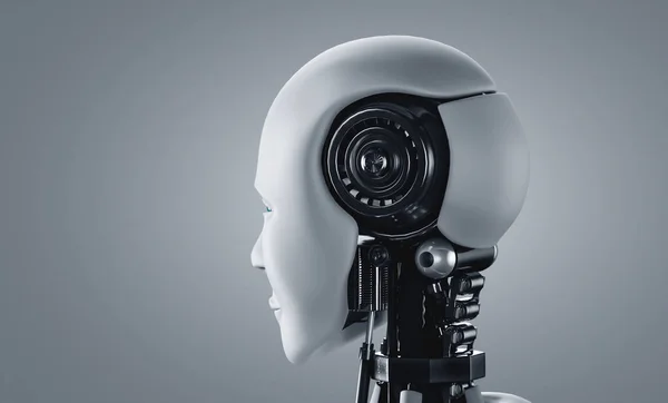 Bakåt syn på humanoid AI robot huvud — Stockfoto
