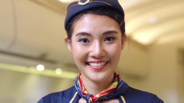 Kabinenpersonal oder Stewardess im Flugzeug — Stockvideo