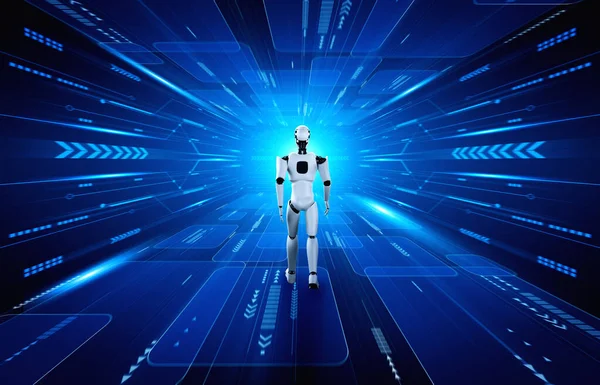 3D rendering robot humanoid in sci fi fantasie wereld — Stockfoto