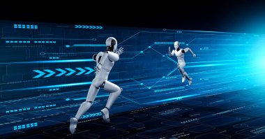 Koşan robot insansı hızlı hareket ve hayati enerji gösteriyor