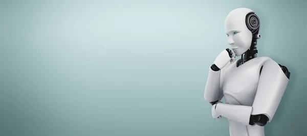 Σκέψη AI ανθρωποειδές ρομπότ ανάλυση δεδομένων πληροφοριών — Φωτογραφία Αρχείου