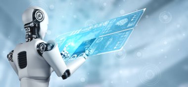 Büyük veri analizi için tablet bilgisayar kullanan robot insanımsı