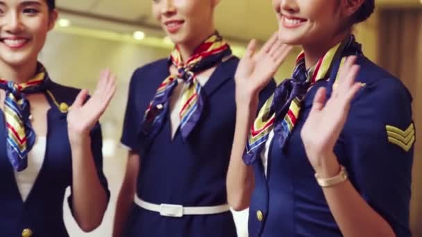 Cabin crew waving hand for greeting or goodbye — Stock Video