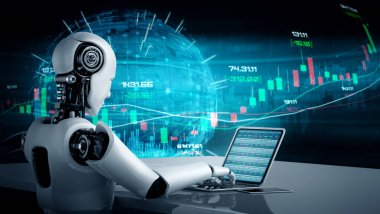 Makine öğrenimi kullanan yapay zeka robotu tarafından kontrol edilen gelecekteki finansal teknoloji