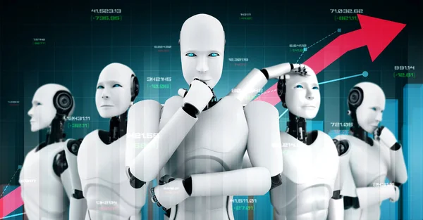 Concepto de crecimiento empresarial mediante el uso de robots de IA y tecnología de aprendizaje automático —  Fotos de Stock