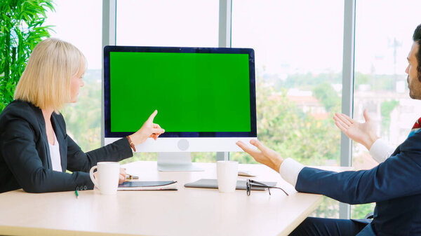 Business people in the conference room with green screen