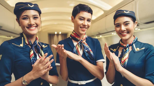 Equipa de cabina a bater palmas no avião — Fotografia de Stock