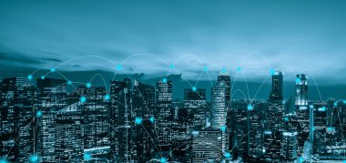 Akıllı şehirde gelişmiş iletişim ve küresel internet ağı bağlantısı