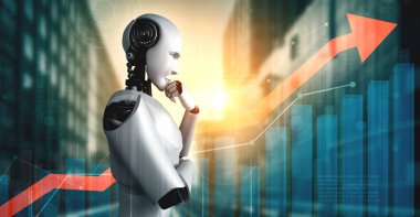 Yapay zeka robotu ve makine öğrenme teknolojisi kullanarak iş büyümesi kavramı