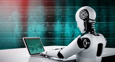 Future financial technology controlled by AI robot using machine learning clipart