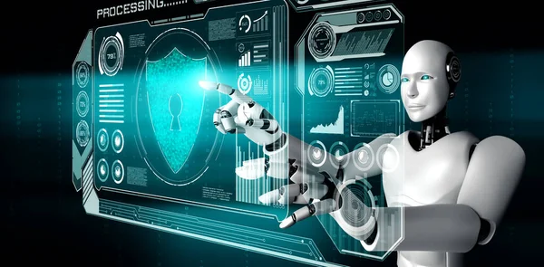 AI robot met behulp van cyber security om informatie privacy te beschermen — Stockfoto