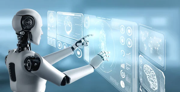Tecnología médica futura controlada por robot AI usando aprendizaje automático —  Fotos de Stock