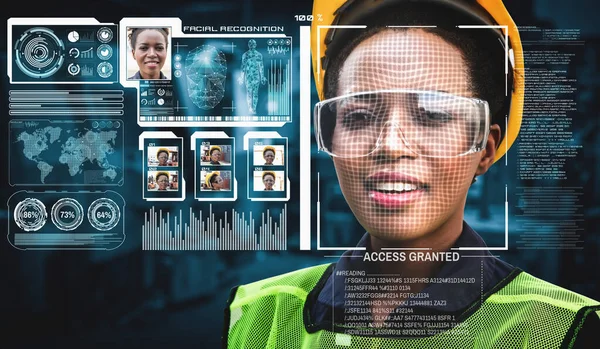 Tecnología de reconocimiento facial para que los trabajadores de la industria accedan al control de la máquina —  Fotos de Stock