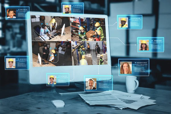 Технология распознавания лиц для работников отрасли для доступа к управлению машиной — стоковое фото