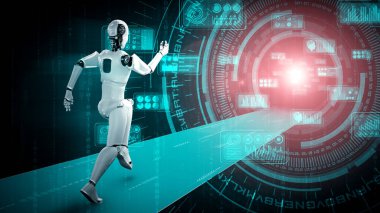 Koşan robot insansı hızlı hareket ve hayati enerji gösteriyor