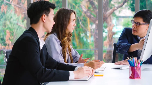 Angry business person dispute work problem in group meeting