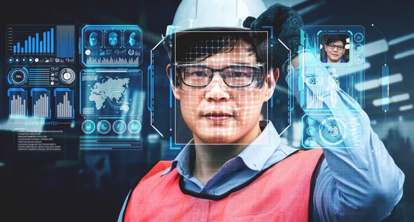 Tecnología de reconocimiento facial para que los trabajadores de la industria accedan al control de la máquina —  Fotos de Stock