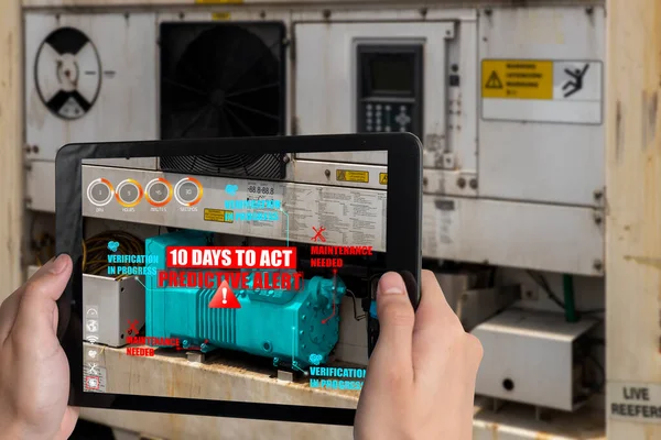 Engineer use augmented reality software in smart factory production line