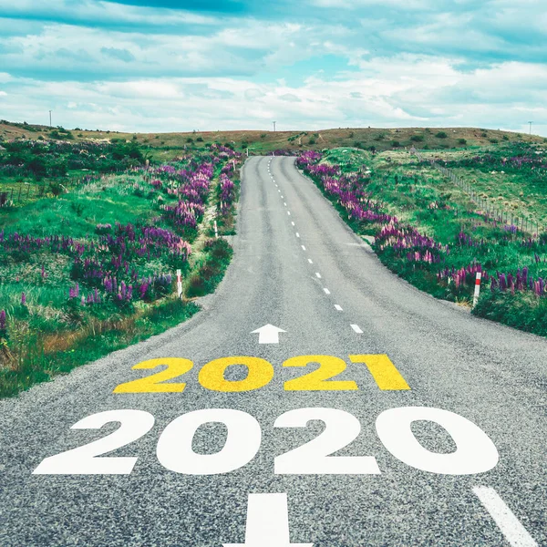 2021 New Year road trip travel and future vision concept .