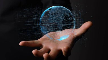 Dünyanın holografik teknolojisini tutan insan eli.