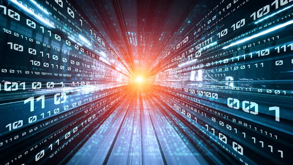 Flujo de datos digitales en carretera con desenfoque de movimiento para crear visión de transferencia de velocidad rápida —  Fotos de Stock