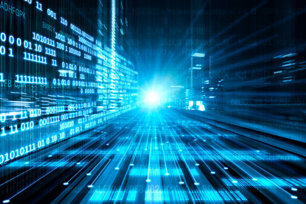 Цифровой поток данных на дороге с размытием движения для создания видения быстрой передачи скорости